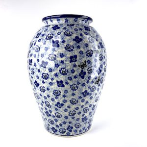 012 Bunzlau grote vaas 1444X - 012 (Bunzlau). 012 Bunzlau grote vaas 1444X prachtige grote bloemenvaas diameter hals 13 cm.