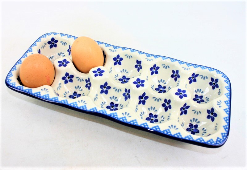 10-vaks Eierschaal 1930X  Blue Violets  - C29 (Bunzlau). 10-vaks Eierschaal 1930X Blue Violets&nbsp; C29 Eiertray Voorraad schaal (doos) voor 10 eieren.