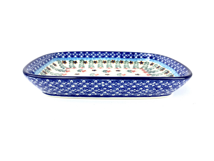 160 Bunzlau Rechthoekige schaal 1366X - 160 (Bunzlau). 160 Bunzlau Rechthoekige schaal 1366X rechthoekig seveerschaaltje voor koekjes of ander lekkers.