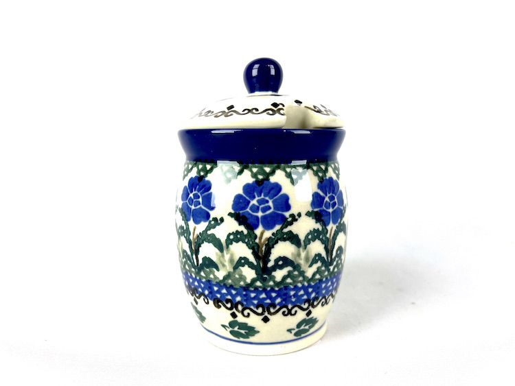 168 Bunzlau Voorraadpotje 1071X - 168 (Bunzlau). 168 Bunzlau Voorraadpotje 1071X Potje met uitsparing voor een lepeltje Mosterd