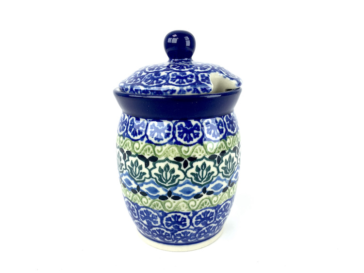 168 Bunzlau Voorraadpotje 1858X - 168 (Bunzlau). 168 Bunzlau Voorraadpotje 1858X Potje met uitsparing voor een lepeltje Mosterd