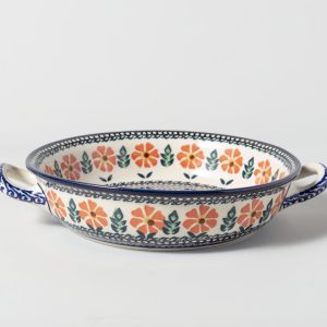 419 Bunzlau Ronde Schaal X2 Ø 21 cm - 419 (Bunzlau). Bunzlau Ronde Schaal Met Open Handvat X2  Ø 21 cm 419 Inhoud; 1 Liter Kleine ronde schaal met de handige greepjes Kleine oven gerechtjes