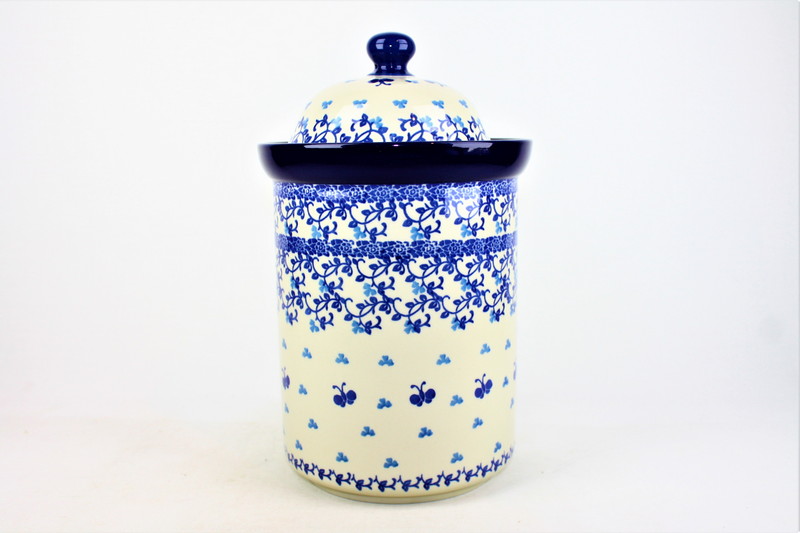 494 Bunzlau Voorraadpot 1936X - 494 (Bunzlau). 494 Bunzlau Voorraadpot 1936X 494 2e Qlty; de decoratie ( blauw) is lichter van kleur  Grootste maat voorraadpot  inhoud: 2 L Pasta