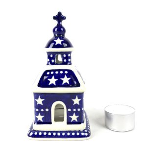A06 Bunzlau Kerst Kerkje 15cm 119X  - A06 (Bunzlau). A06 Bunzlau Kerst Kerkje 15cm 119X A06 Sfeervolle waxinelicht houder.