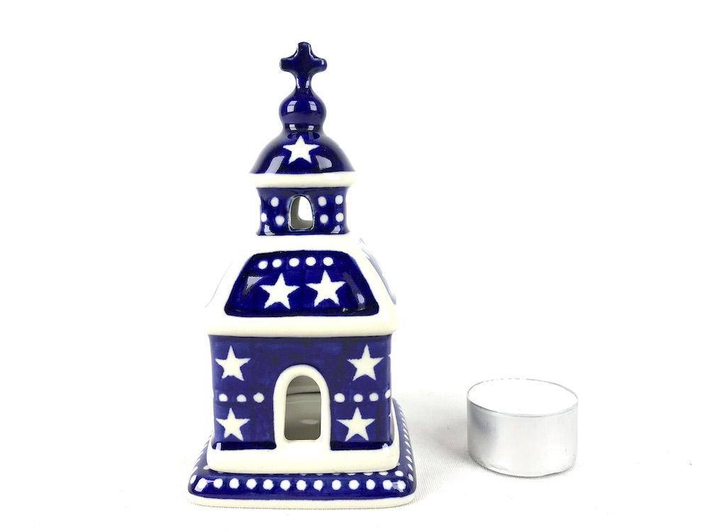 A06 Bunzlau Kerst Kerkje 15cm 119X  - A06 (Bunzlau). A06 Bunzlau Kerst Kerkje 15cm 119X A06 Sfeervolle waxinelicht houder.