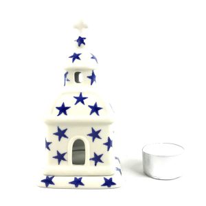 A06 Bunzlau Kerst Kerkje 15cm 121X  - A06 (Bunzlau). A06 Bunzlau Kerst Kerkje 15cm 121X Sfeervolle waxinelicht houder.