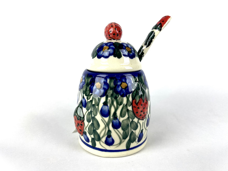 Bunzlau Suikerpot 5 - Suikerpot 5 (Bunzlau). Bunzlau Suikerpot 5 Unikat Uniek suikerpotje met bijpassend lepeltje Fabriek: Andy.