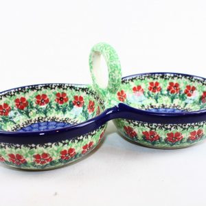 Bunzlau dubbele schaal met handvat (oog) 1916X - 942 (Bunzlau). Bunzlau dubbele schaal met handvat (oog) 1916X 942 Leuk voor nootjes