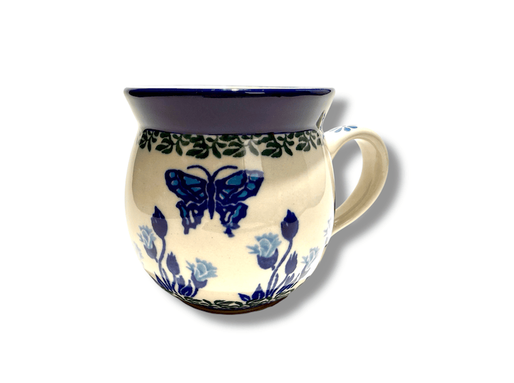 Bunzlau Bolle Mok 1937X Butterfly 240 ml - 005 (Bunzlau). Bunzlau Bolle Mok Butterfly 1937X 240 ml 005 Boerenmok / Farmersmug met een bol buikje.
