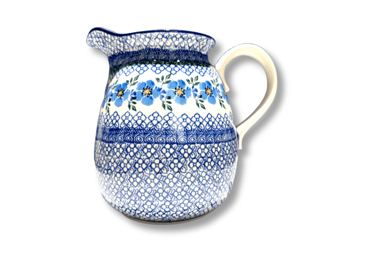 082  Bunzlau Bolle Kan 1382X - 082 (Bunzlau). 082 Bunzlau Bolle Kan 1382X Groot formaat bolle kan Water/ sap kan staat ook decoratief met een bos bloemen erin inhoud: 2 Liter.