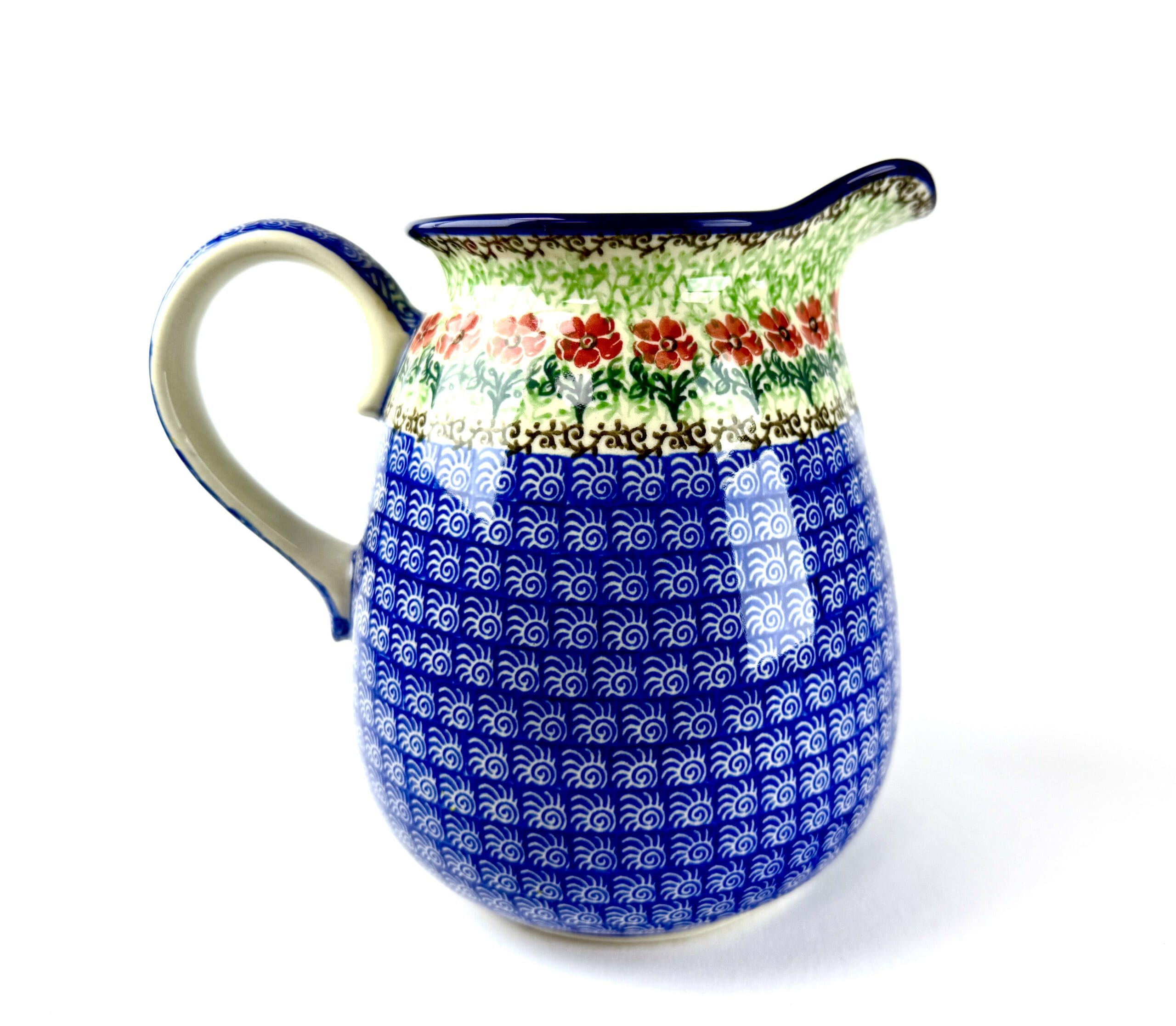 082 Bunzlau Bolle Kan 1916X - 082 (Bunzlau). 082 Bunzlau Bolle Kan 1916X Groot formaat bolle kan Water/ sap kan staat ook decoratief met een bos bloemen erin inhoud: 2 Liter.