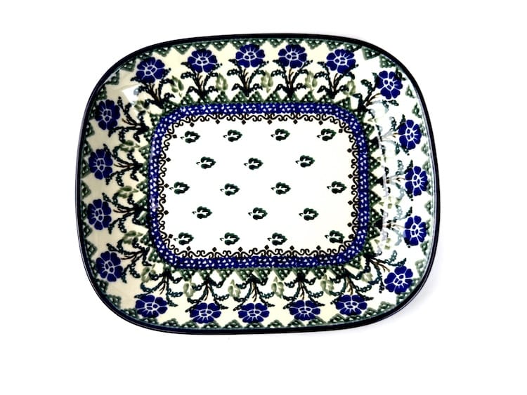 159 Bunzlau Rechthoekige schaal  1071X - 159 (Bunzlau). 159 Bunzlau Rechthoekige schaal  1071X rechthoekig seveerschaaltje voor koekjes of vleeswaren of ander lekkers.