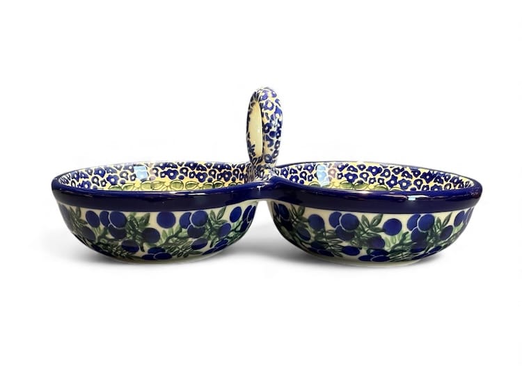 942 Bunzlau dubbele schaal met handvat (oog) 1413X - 942 (Bunzlau). Bunzlau dubbele schaal met handvat (oog) 1413X 942 Leuk voor nootjes