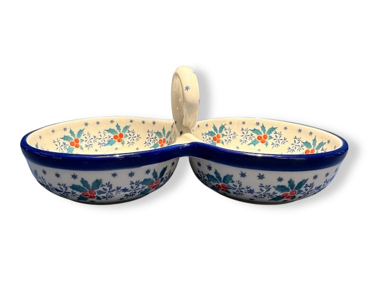 942 Bunzlau dubbele schaal met handvat (oog) 2973X - 942 (Bunzlau). 942 Bunzlau dubbele schaal met handvat (oog) 2973X Leuk voor nootjes